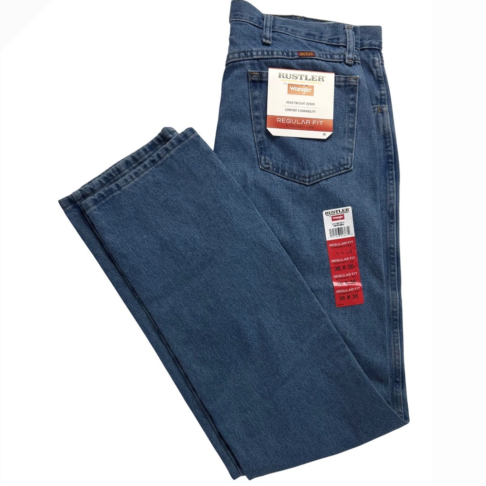 Rustler by Wrangler Mens‎ Regular Fit Straight Leg Heavyweight Denim Jeans 36x36